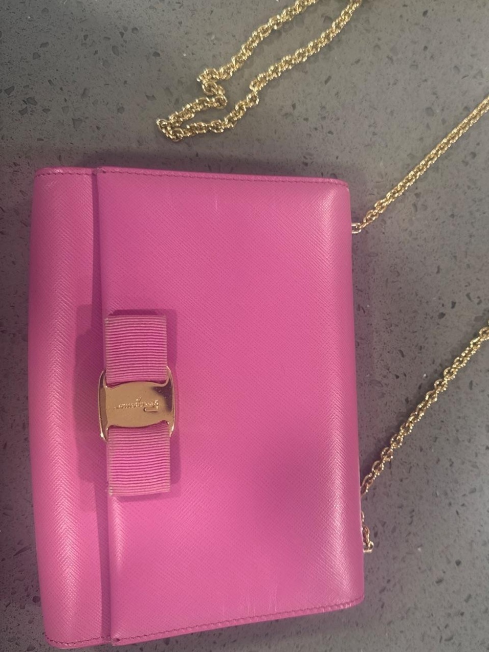 Salvatore Ferragamo Hot Pink Vara Bow Chain Crossbody Bag